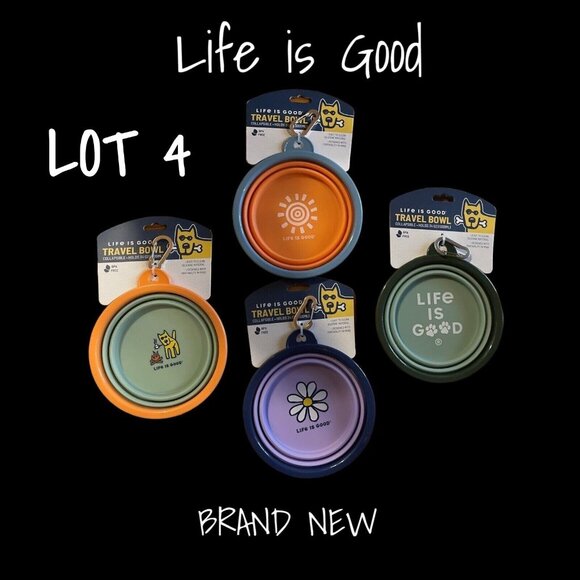 Life is Good Portable Collapsible Pet Dog Bowls - Set of 4 Travel Water Dishes - Picture 1 of 2